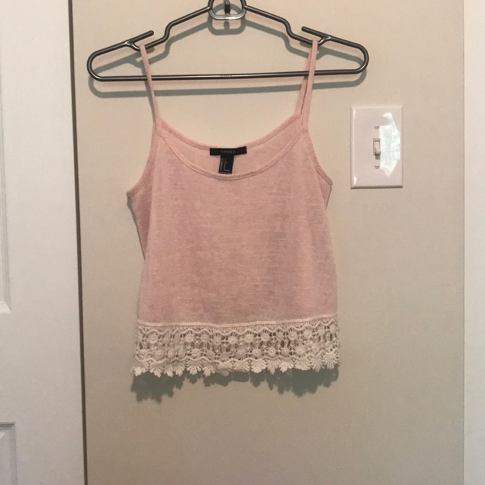 Pink tank top with crochet bottom
